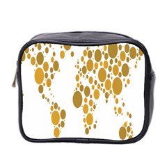 Map Dotted Gold Circle Mini Toiletries Bag 2-side
