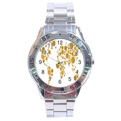 Map Dotted Gold Circle Stainless Steel Analogue Watch by Alisyart