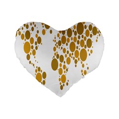 Map Dotted Gold Circle Standard 16  Premium Heart Shape Cushions