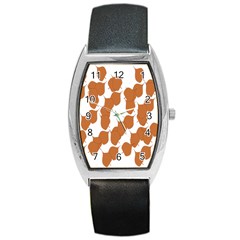 Machovka Autumn Leaves Brown Barrel Style Metal Watch by Alisyart