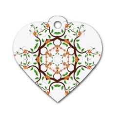 Floral Tree Leaf Flower Star Dog Tag Heart (one Side)