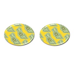 Money Dollar $ Sign Green Yellow Cufflinks (oval)