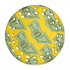 Money Dollar $ Sign Green Yellow Round Filigree Ornament (two Sides)
