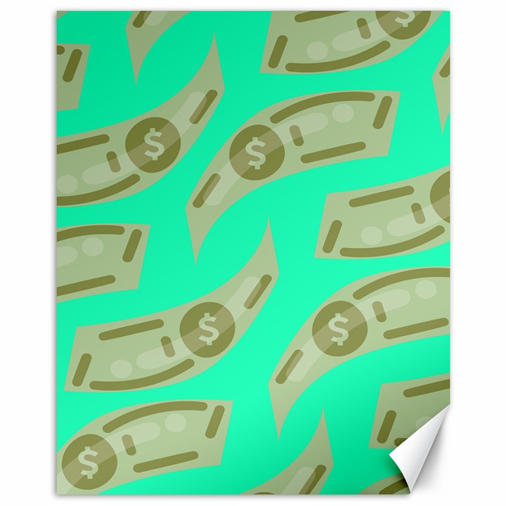 Money Dollar $ Sign Green Canvas 11  x 14  