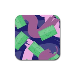 Money Dollar Green Purple Pink Rubber Coaster (square) 