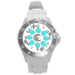 Moon Water Star Grey Blue Round Plastic Sport Watch (l)