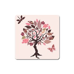 Tree Butterfly Insect Leaf Pink Square Magnet by Alisyart