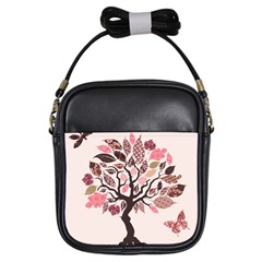 Tree Butterfly Insect Leaf Pink Girls Sling Bags