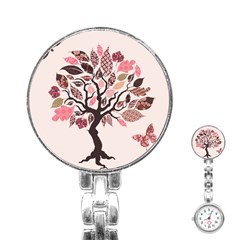 Tree Butterfly Insect Leaf Pink Stainless Steel Nurses Watch by Alisyart