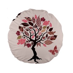 Tree Butterfly Insect Leaf Pink Standard 15  Premium Flano Round Cushions by Alisyart