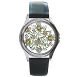 Frame Flower Floral Sun Purple Yellow Green Round Metal Watch Front