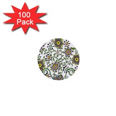 Frame Flower Floral Sun Purple Yellow Green 1  Mini Buttons (100 Pack)  by Alisyart