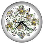 Frame Flower Floral Sun Purple Yellow Green Wall Clocks (Silver)  Front