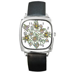 Frame Flower Floral Sun Purple Yellow Green Square Metal Watch by Alisyart