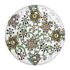 Frame Flower Floral Sun Purple Yellow Green Round Filigree Ornament (two Sides)