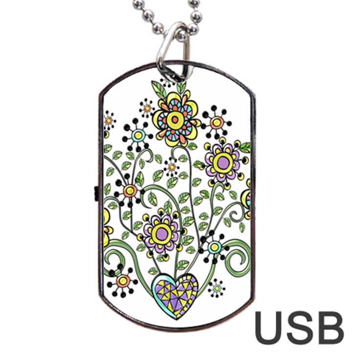 Frame Flower Floral Sun Purple Yellow Green Dog Tag USB Flash (Two Sides)