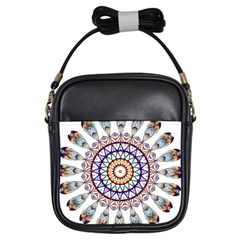 Circle Star Rainbow Color Blue Gold Prismatic Mandala Line Art Girls Sling Bags