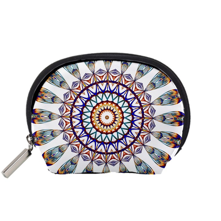 Circle Star Rainbow Color Blue Gold Prismatic Mandala Line Art Accessory Pouches (Small) 