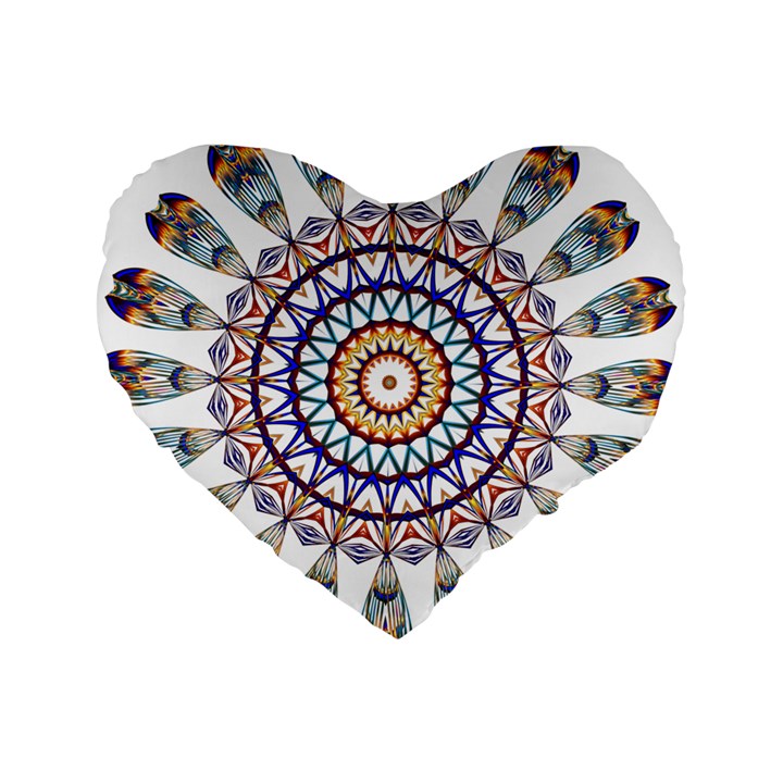 Circle Star Rainbow Color Blue Gold Prismatic Mandala Line Art Standard 16  Premium Flano Heart Shape Cushions