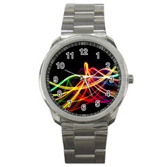 Vortex Rainbow Twisting Light Blurs Green Orange Green Pink Purple Sport Metal Watch by Alisyart