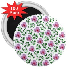 Rose Flower Pink Leaf Green 3  Magnets (100 Pack) by Alisyart