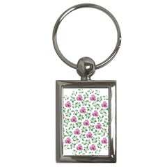 Rose Flower Pink Leaf Green Key Chains (rectangle) 