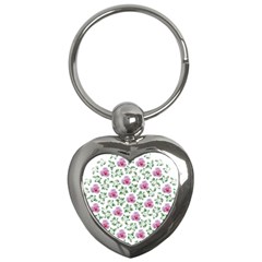 Rose Flower Pink Leaf Green Key Chains (heart)  by Alisyart