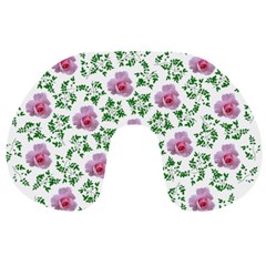 Rose Flower Pink Leaf Green Travel Neck Pillows by Alisyart