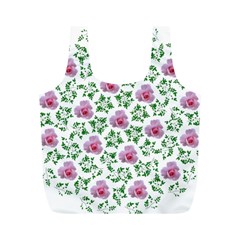 Rose Flower Pink Leaf Green Full Print Recycle Bags (m)  by Alisyart