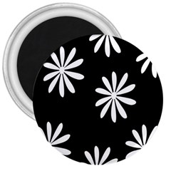 Black White Giant Flower Floral 3  Magnets by Alisyart