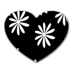 Black White Giant Flower Floral Heart Mousepads