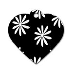 Black White Giant Flower Floral Dog Tag Heart (Two Sides) Front