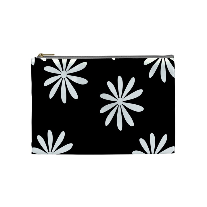 Black White Giant Flower Floral Cosmetic Bag (Medium) 