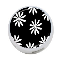 Black White Giant Flower Floral 4-port Usb Hub (two Sides) 