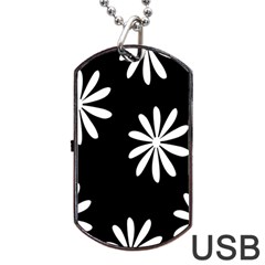 Black White Giant Flower Floral Dog Tag Usb Flash (one Side)