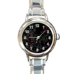 Boxs Black Background Pattern Round Italian Charm Watch