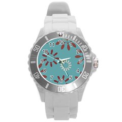 Fish Animals Star Brown Blue White Round Plastic Sport Watch (l)