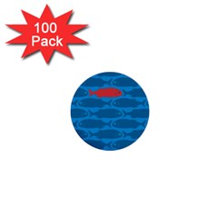 Fish Line Sea Beach Swim Red Blue 1  Mini Buttons (100 Pack)  by Alisyart