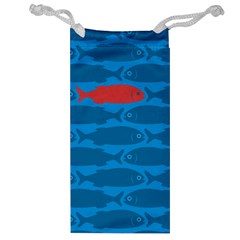 Fish Line Sea Beach Swim Red Blue Jewelry Bag by Alisyart