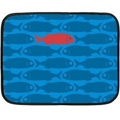 Fish Line Sea Beach Swim Red Blue Double Sided Fleece Blanket (mini) 