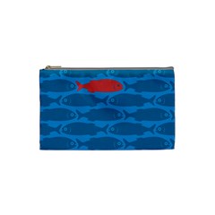 Fish Line Sea Beach Swim Red Blue Cosmetic Bag (small) 