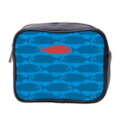 Fish Line Sea Beach Swim Red Blue Mini Toiletries Bag 2-side