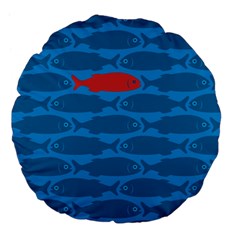 Fish Line Sea Beach Swim Red Blue Large 18  Premium Flano Round Cushions