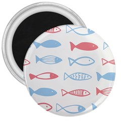 Fish Swim Sea Beach Red Blue White 3  Magnets by Alisyart