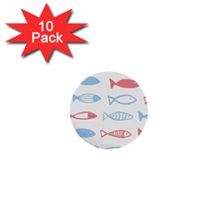 Fish Swim Sea Beach Red Blue White 1  Mini Buttons (10 Pack)  by Alisyart