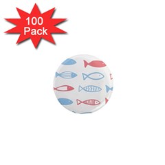 Fish Swim Sea Beach Red Blue White 1  Mini Magnets (100 Pack)  by Alisyart