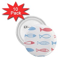 Fish Swim Sea Beach Red Blue White 1 75  Buttons (10 Pack)