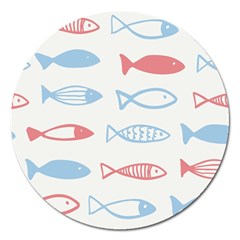 Fish Swim Sea Beach Red Blue White Magnet 5  (round)