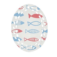 Fish Swim Sea Beach Red Blue White Ornament (oval Filigree)