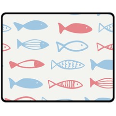 Fish Swim Sea Beach Red Blue White Double Sided Fleece Blanket (medium)  by Alisyart